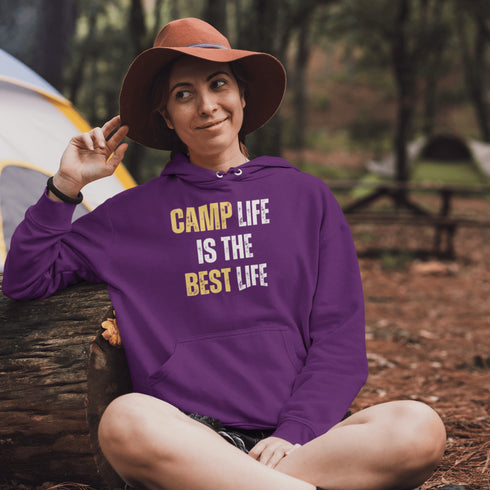 Introducing the ultimate Camping Hoodie for all you wilderness aficionados who believe that "Camp Life Is The Best Life" - because let's be honest, nothing beats the smell of pine trees in the morning, or the thrill of discovering that your tent is still waterproof after a surprise midnight downpour.